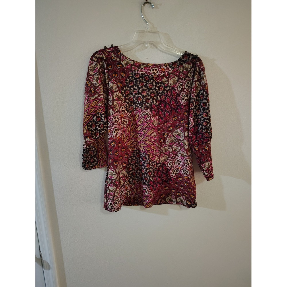 Outfit JPR Womens Paisley Floral Print Blouse Burgundy Magenta 3/4 Sleeve Size M